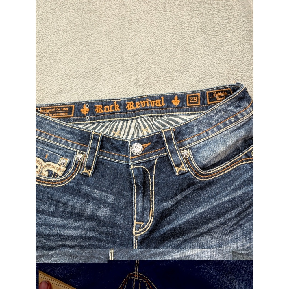 Rock Revival Womens Bootcut Jeans Blue Medium Wash Denim Embroidered Studded - Picture 6 of 16